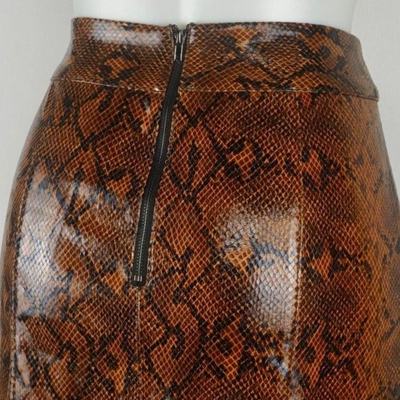 Express x Negin Mirsalehi Brown Snakeskin Print Faux Leather Midi Skirt Size 2 - Picture 5 of 8